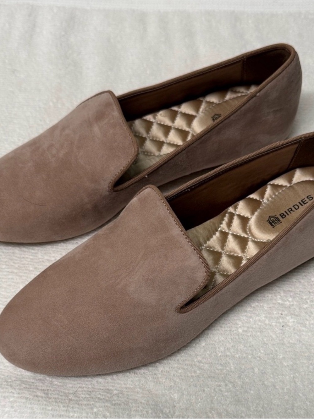 Birdies Taupe Suede Slip-On Loafers